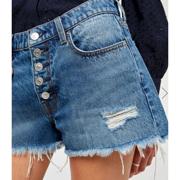 New 7FORALLMENKIND Size 30 MONROE CUT-OFF SHORT WITH EXPOSED BUTTONS PISCES BLUE - Picture 2 of 13